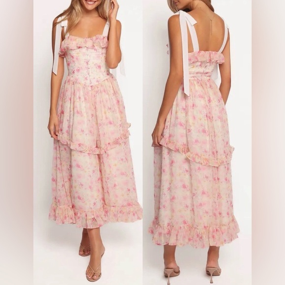 Petal & Pup Dresses & Skirts - NEW Petal & Pup Zenith Ruffle Tie Strap Maxi Pink Dress sz S